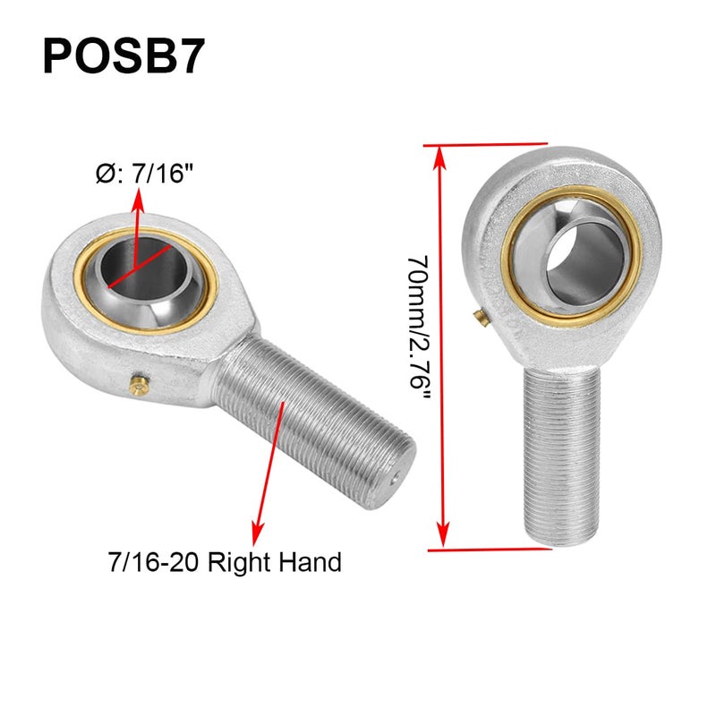 HiPicco POSB7 Rod End Bearing 7/16 Inch Bore and 7/16-20 Right Hand Thread, Self-Lubricating Male Heim Joint Rod Ends,Includes Jam Nuts 2pcs - Image 2